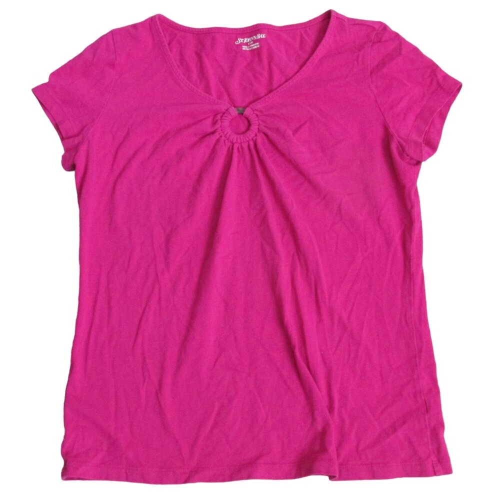 St Johns Bay V Neck Keyhole Pullover Shirt Womens Small‎ Pink Short Sleeve Top
